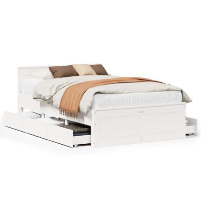 Bedframe zonder matras met hoofdbord grenenhout wit 135x190 cm