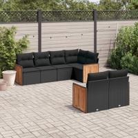 7-delige Loungeset met kussens poly rattan zwart - thumbnail
