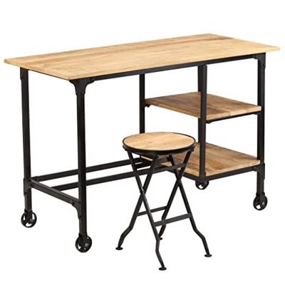 Bureau met inklapbaar krukje 115x50x76 cm massief mangohout