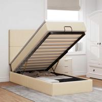 Ottoman bed met matras 80x200cm stof crèmekleurig - thumbnail