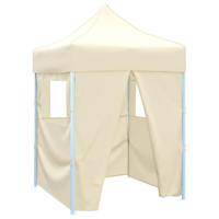 Partytent met 4 zijwanden inklapbaar 2x2 m staal creme - thumbnail
