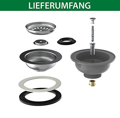 Kirchhoff ECO-SAVE kunststof korfventiel, grijs, 1 1/2" ET, roestvrijstalen ventielbeker en zeef Ø114 mm - 98835249 Kirchhoff ECO-SAVE kunststof korfventiel, grijs, 1 1/2" ET, roestvrijstalen ventielbeker en zeef Ø114 mm - 98835249
