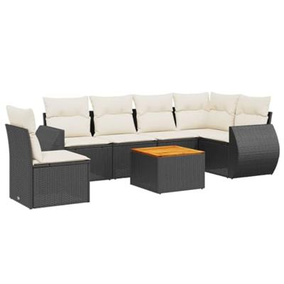 7-delige Loungeset met kussens poly rattan zwart