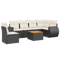 7-delige Loungeset met kussens poly rattan zwart - thumbnail