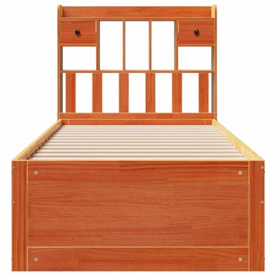 Bed met boekenkast zonder matras grenenhout wasbruin 140x200 cm