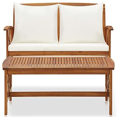 2-delige Loungeset met kussens massief acaciahout - thumbnail