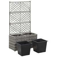 VidaXL Latwerkplantenbak verhoogd met potten 58x30x107 cm rattan grijs - thumbnail