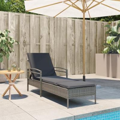 Ligbed met kussen 63x200x81 cm poly rattan grijs - thumbnail