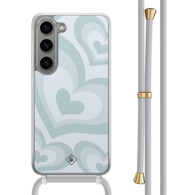 Samsung Galaxy S23 hoesje met grijs koord - Hart swirl blauw