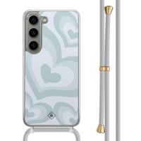 Samsung Galaxy S23 hoesje met grijs koord - Hart swirl blauw - thumbnail