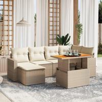 7-delige Loungeset met kussens poly rattan beige - thumbnail