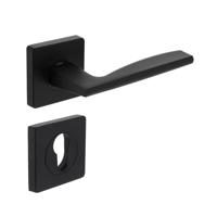 Deurkruk Apollo op vierkant rozet + nokken incl. profielcilinderplaatjes mat zwart - thumbnail