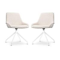 Nolon Nola-Isa Draaibare Eetkamerstoelen Bouclé Beige - Wit - 2x - thumbnail