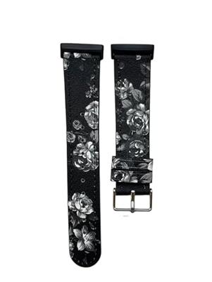 Fitbit Versa 3/4 & Sense 1/2 leren bandje - Bloemenprint zwart / wit Fitbit Versa 3/4 & Sense 1/2 leren bandje - Bloemenprint zwart / wit