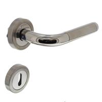 Deurkruk Agatha met geveerde rozet met sleutelgat plaatjes ATP RVS - thumbnail