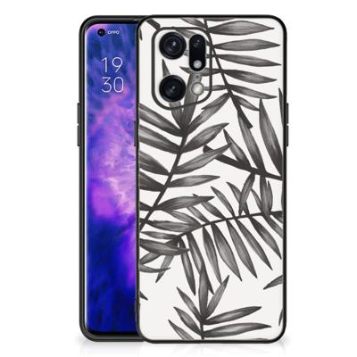 OPPO Find X5 Pro Bloemen Hoesje Leaves Grey OPPO Find X5 Pro Bloemen Hoesje Leaves Grey
