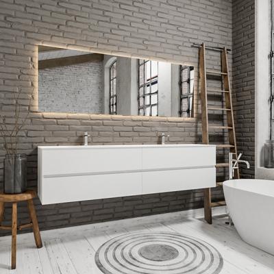 Zaro Valencia Solid Surface badmeubel 200cm mat wit 2 kraangaten dubbele spoelbak met 4 lades Zaro Valencia Solid Surface badmeubel 200cm mat wit 2 kraangaten dubbele spoelbak met 4 lades