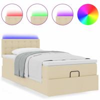 Ottoman bed met matras en LED's 120x200cm stof crèmekleurig - thumbnail