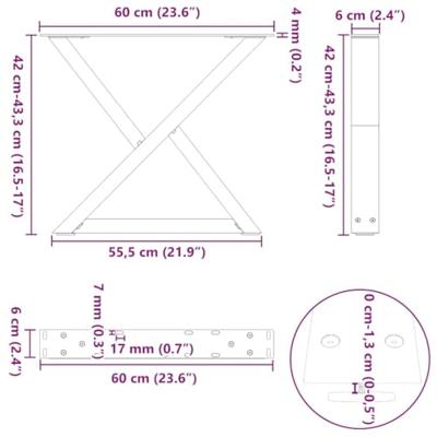 Salontafelpoten 2 st 60x(42-43,3) cm staal zwart