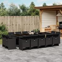15-delige Tuinset met kussens poly rattan zwart - thumbnail