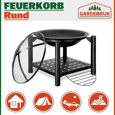 Vuurschaal Ø55cm met Houtlade zwart gepoedercoat staal