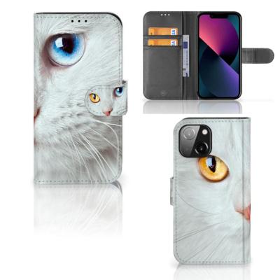 iPhone 13 Mini | Telefoonhoesje | Met pasjeshouder | Witte Kat