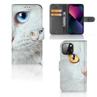 iPhone 13 Mini | Telefoonhoesje | Met pasjeshouder | Witte Kat - thumbnail