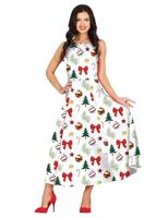 Witte Kerstjurk Met Print Dames - thumbnail