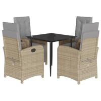5-delige Tuinset met kussens poly rattan gemengd beige - thumbnail