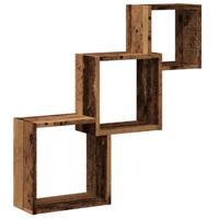 Wandplanken kubus 68x15x68 cm bewerkt hout oud houtkleurig - thumbnail