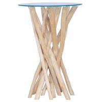 Salontafel met glazen blad 35x50 cm massief teakhout - thumbnail