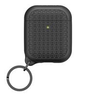 Keyring Case voor AirPods 1 en 2 - Siliconen AirPods-case met textuurpatroon, oplaadlampje zichtbaar, oppervlakteafwerking met extra grip, inclusief sleutelring, compatibel met draadloos opladen - Stealth-zwart - thumbnail