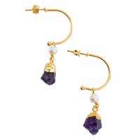 Edelsteen Oorhangers Parel en Amethist 925 Zilver Goudkleurig (45 mm) - thumbnail