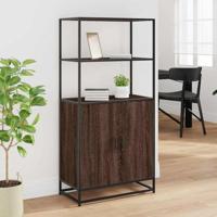 Hoge kast 68x35x139 cm bewerkt hout en metaal bruin eikenkleur - thumbnail