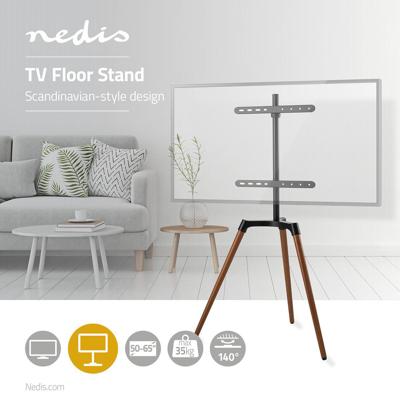 Nedis TVSM7060BK Tv Vloerstandaard 50 - 65 " 35 Kg Scandinavian Design Draaibaar Anti-omval-riem Snap-lock Aluminium / Staal Zwart