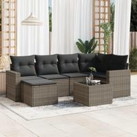 7-delige Loungeset met kussens poly rattan grijs - thumbnail