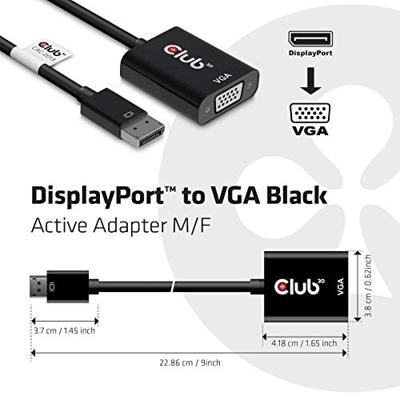 club3D CAC-2013 DisplayPort / VGA Adapter [1x DisplayPort stekker - 1x VGA-bus] Zwart