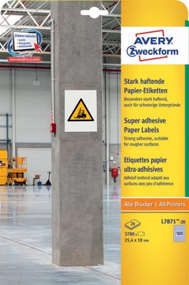 Avery-Zweckform Avery Zweckform L7871-20 sterk hechtende papieretiketten, 25,4 x 10 mm, 20 vellen/3.780 etiketten, wit L7871-20 ( 25.4 x 10 mm, Wit, 3780 Avery-Zweckform Avery Zweckform L7871-20 sterk hechtende papieretiketten, 25,4 x 10 mm, 20 vellen/3.780 etiketten, wit L7871-20 ( 25.4 x 10 mm, Wit, 3780