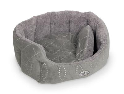 Nobby Gestoffeerd bed, ovaal, pluche, met omkeerbaar kussen, 66 x 57 x 22 cm, grijs