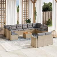 13-delige Loungeset met kussens poly rattan beige - thumbnail