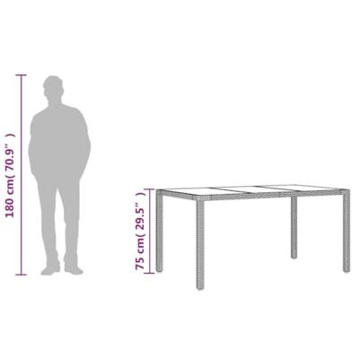 Tuintafel met glazen blad 150x90x75 cm poly rattan grijs
