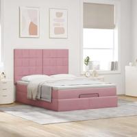 Ottoman bed met matrassen en LED's 140x200cm fluweel roze - thumbnail