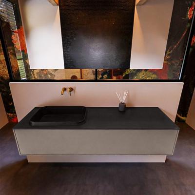 Badkamermeubelset Mondiaz Erin 150 cm met 1 Lade met RIDGE Wastafel Links Urban Zonder Kraangaten Greeploos Mat Smoke Badkamermeubelset Mondiaz Erin 150 cm met 1 Lade met RIDGE Wastafel Links Urban Zonder Kraangaten Greeploos Mat Smoke