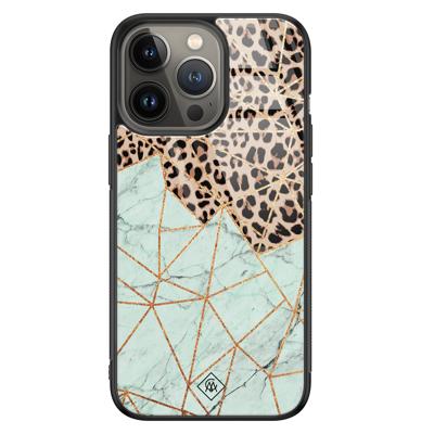 iPhone 13 Pro glazen hardcase - Luipaard marmer mint iPhone 13 Pro glazen hardcase - Luipaard marmer mint