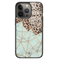 iPhone 13 Pro glazen hardcase - Luipaard marmer mint - thumbnail