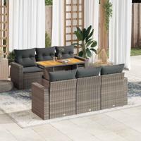 7-delige Loungeset met kussens poly rattan grijs - thumbnail