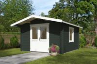 Blokhut Floor 350x350 cm + luifel 70 cm 40 mm vuren groengrijs-wit geverfd- - - Van Kooten - thumbnail