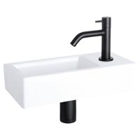 Differnz Ravo fonteinset - 38.5x18.5x9.5cm - Rechthoek - 1 kraangat - Gebogen matte zwarte kraan - Keramiek Wit SW499009/SW529054/SW542371/SW796275 - thumbnail