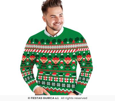 Kerst Sweater Elfjes Cartoon Groen Heren