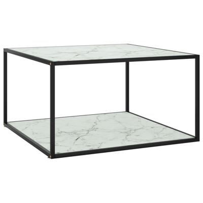 Salontafel met wit marmerglas 90x90x50 cm zwart Salontafel met wit marmerglas 90x90x50 cm zwart